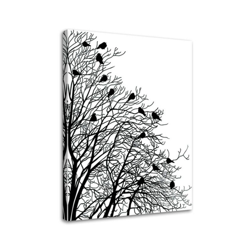 Canvas print B&W - Birds on branches | FEEBY