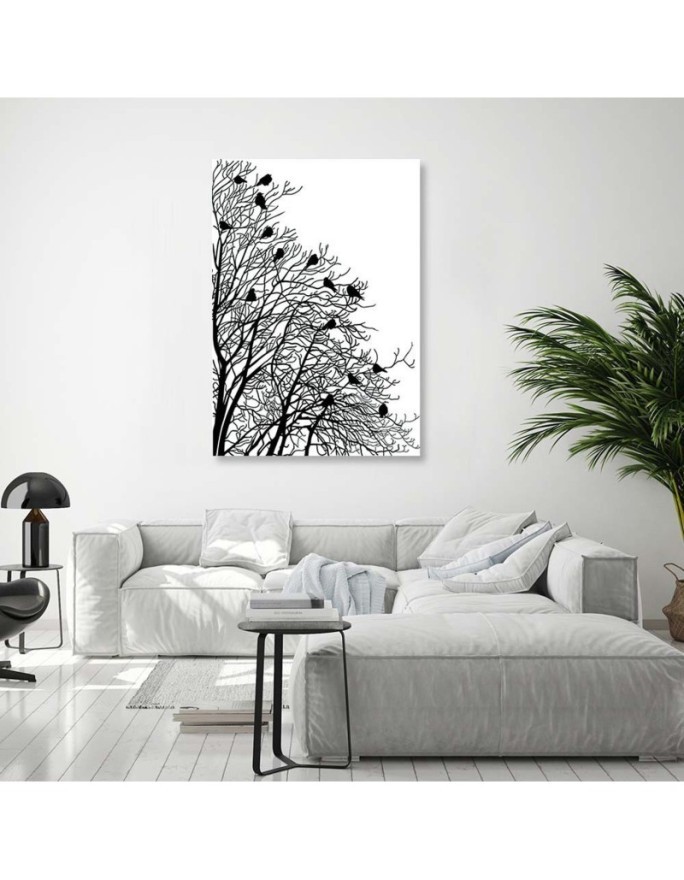 Canvas print B&W - Birds on branches | FEEBY