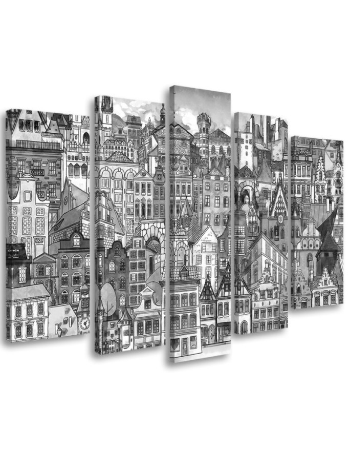 Children's wall painting 5 parts - B&W city | FEEBY