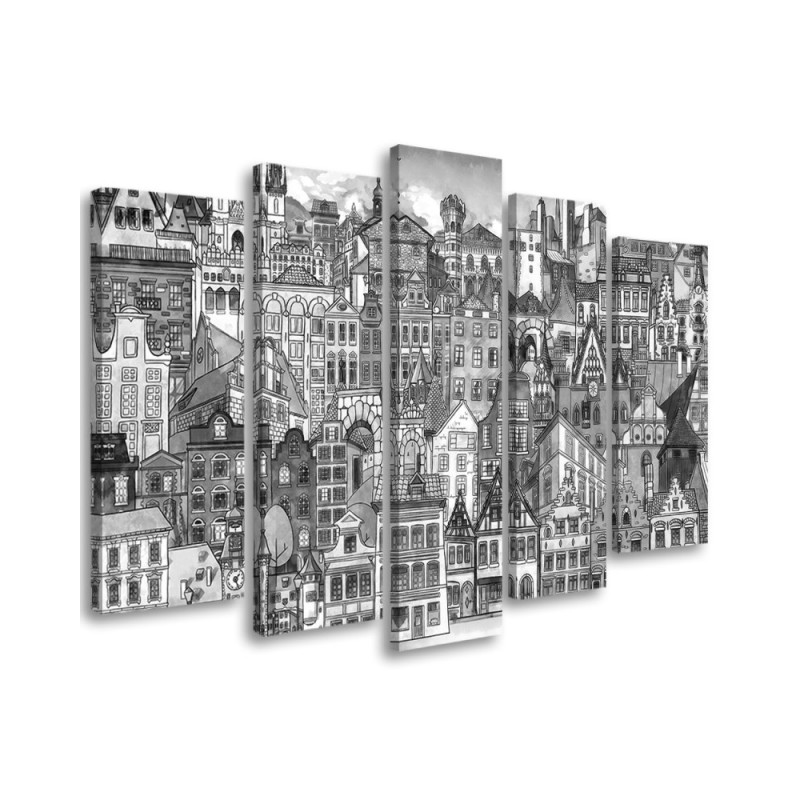 Children's wall painting 5 parts - B&W city | FEEBY