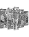 Children's wall painting 5 parts - B&W city | FEEBY