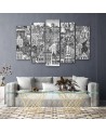 Children's wall painting 5 parts - B&W city | FEEBY