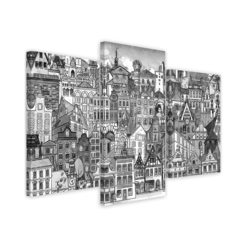 Triptych painting for children's room - Merry city | FEEBY
