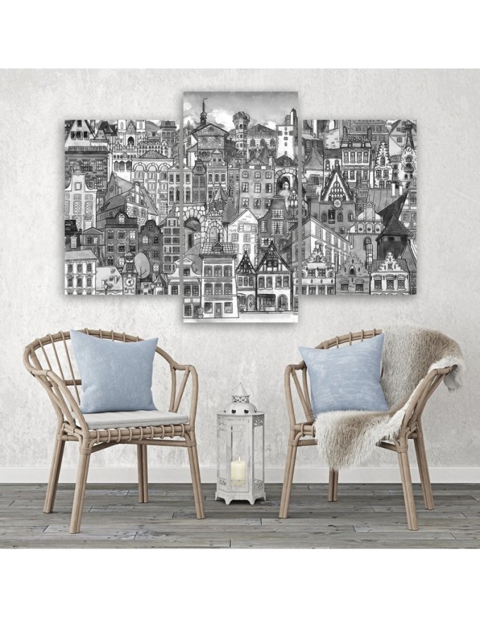 Triptych painting for children's room - Merry city | FEEBY