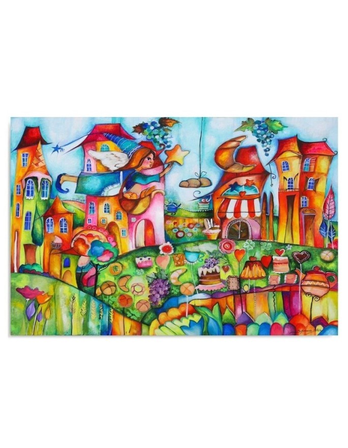 Canvas prints for a child's room - Fairy in a colourful town | FEEBY