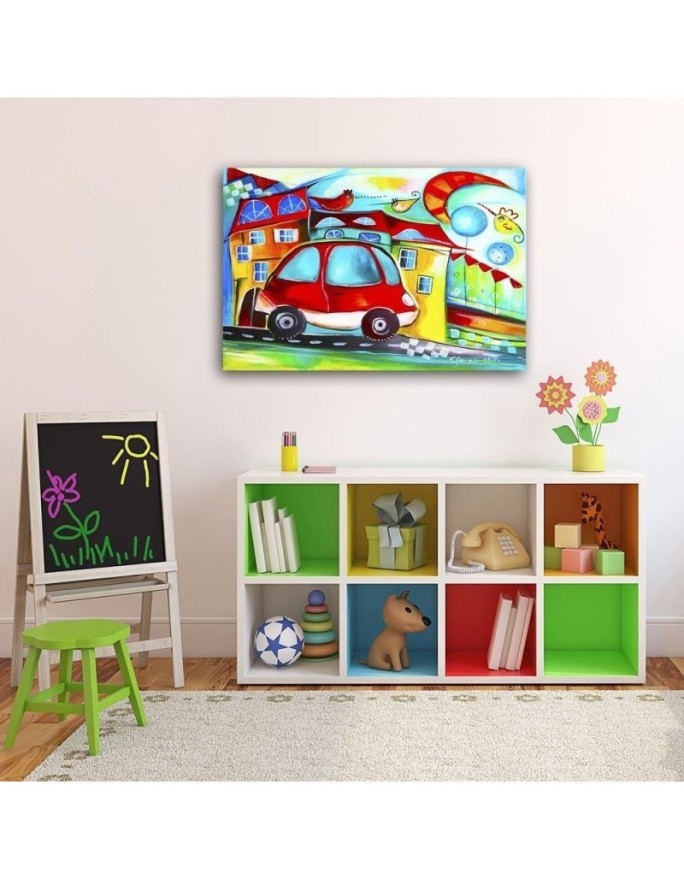 Canvas painting - Red car for a child's room | FEEBY