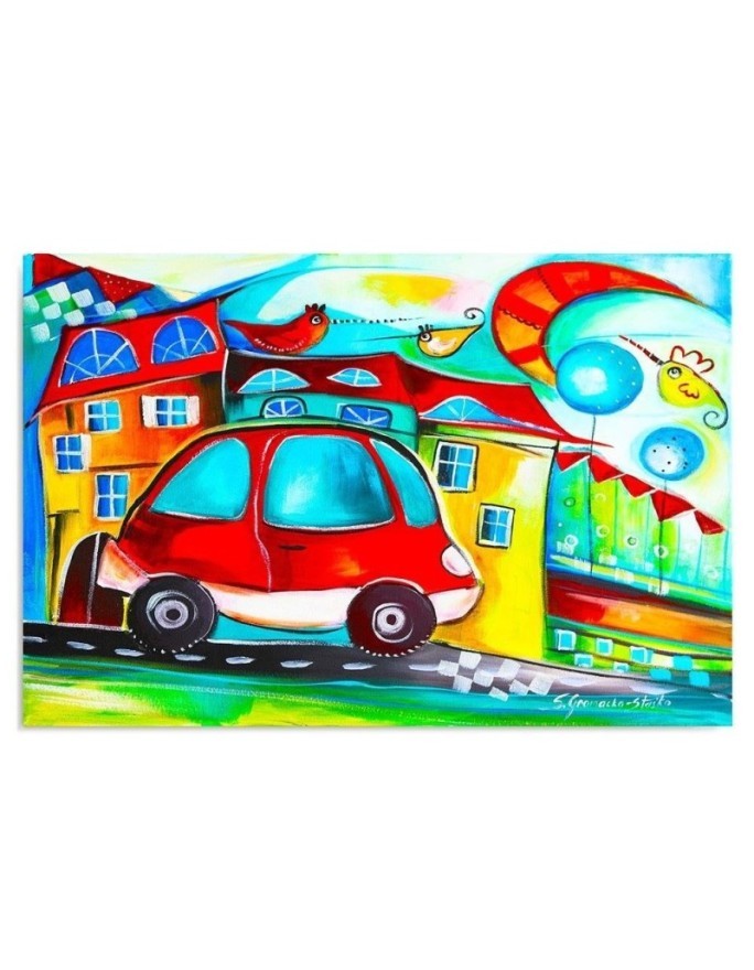 Canvas painting - Red car for a child's room | FEEBY