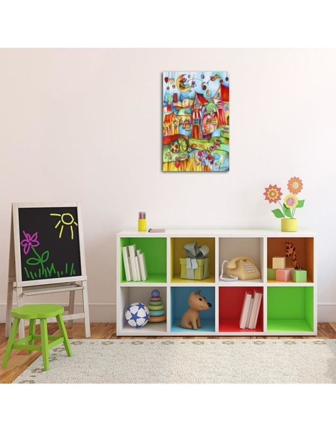 Wall art canvas for a child's wall - Fairy tale town | FEEBY