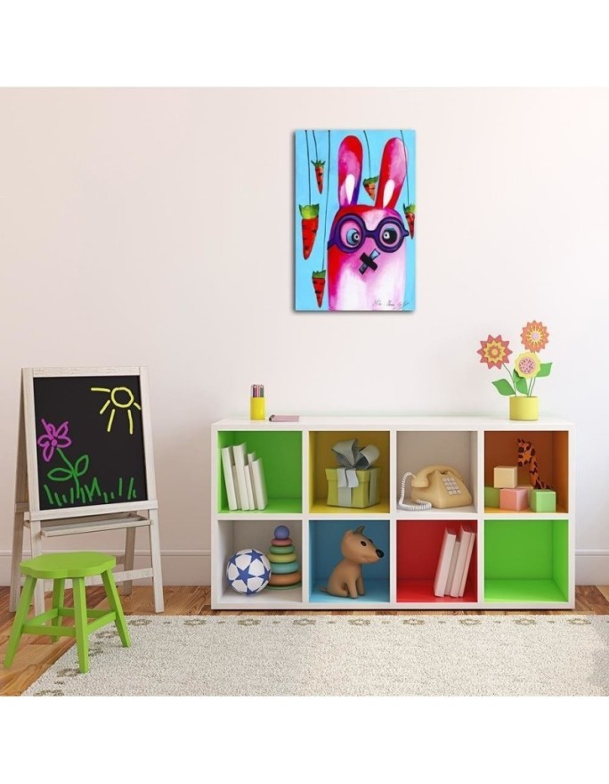 Children's print Canvas prints - Pink bunny with glasses for children | FEEBY