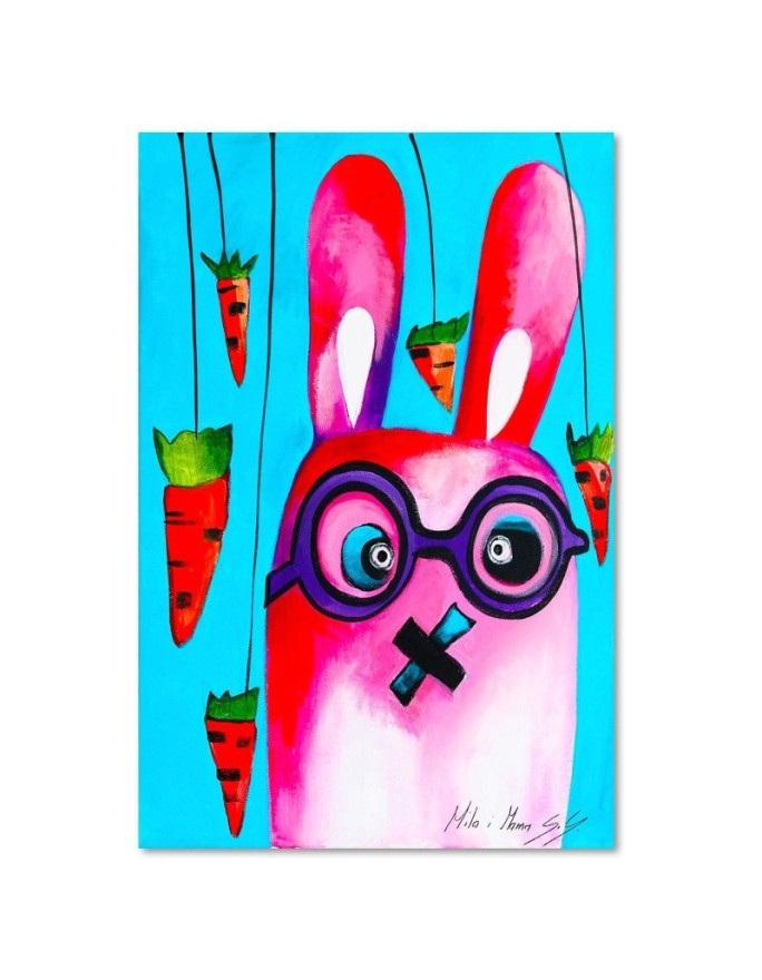 Children's print Canvas prints - Pink bunny with glasses for children | FEEBY