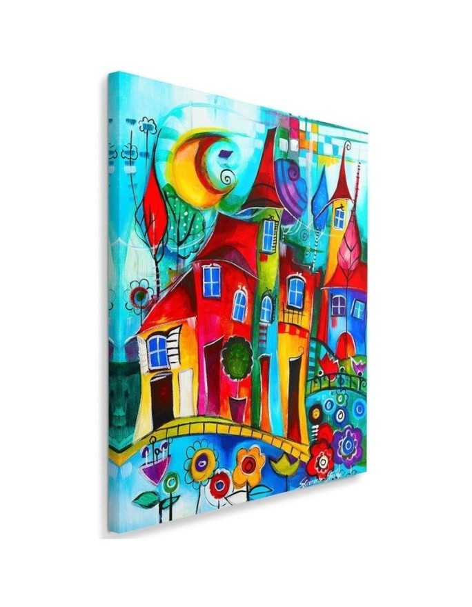 Children's room Canvas prints - Colourful town at night | FEEBY
