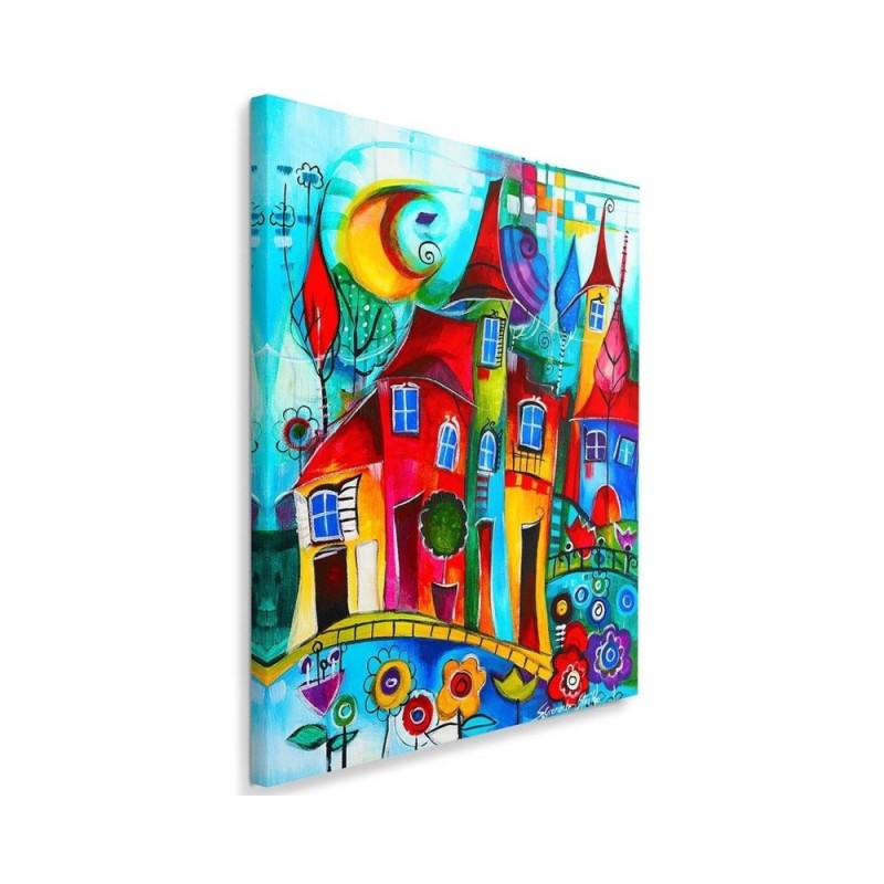 Children's room Canvas prints - Colourful town at night | FEEBY