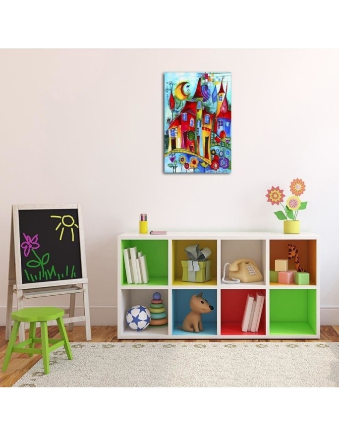 Children's room Canvas prints - Colourful town at night | FEEBY