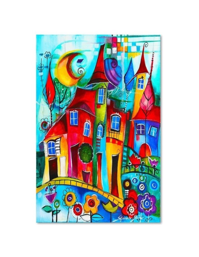 Children's room Canvas prints - Colourful town at night | FEEBY
