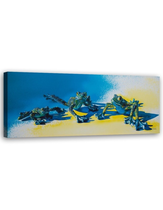 Canvas print Three blue frogs