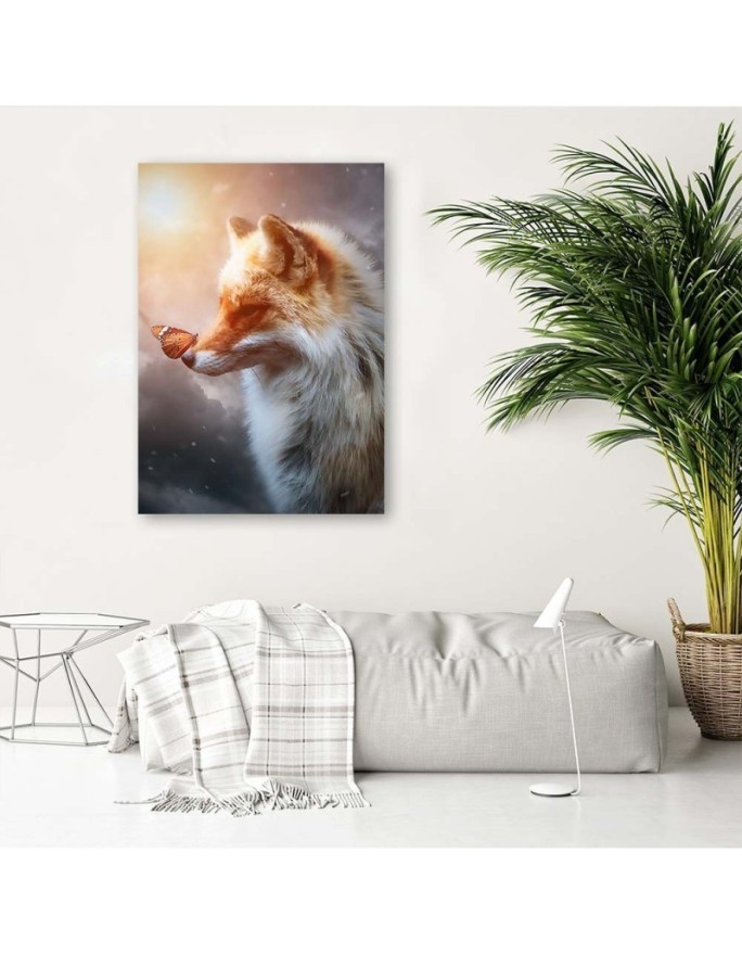 Canvas prints for modern living room - Fox and butterfly by Jose Francese | FEEBY
