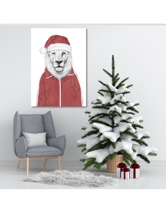 Canvas prints - Lion in red Christmas hat Balazs Solti | FEEBY