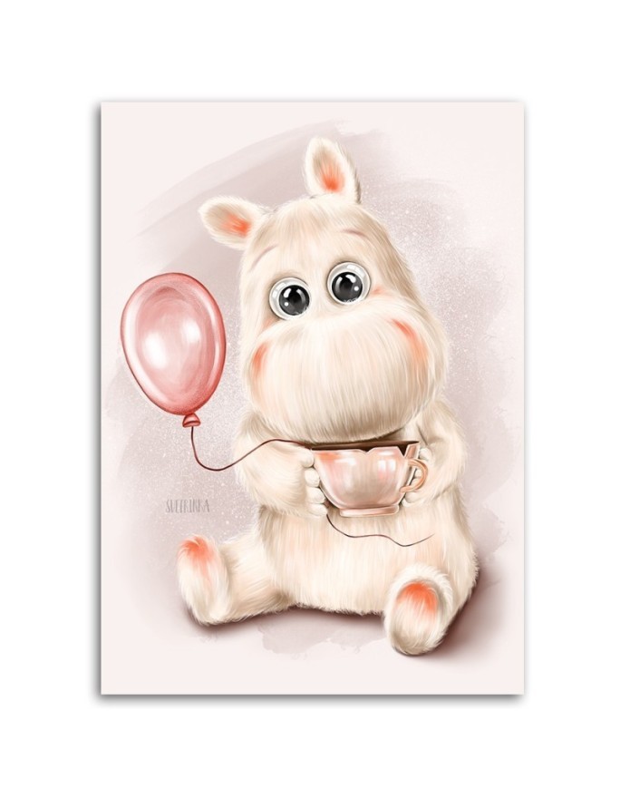 Wall art painting - Cartoon character with a pink balloon Svetrinka.art | FEEBY