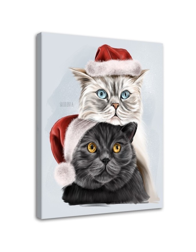 Wall art painting - Cats in Christmas hats Svetrinka.art | FEEBY