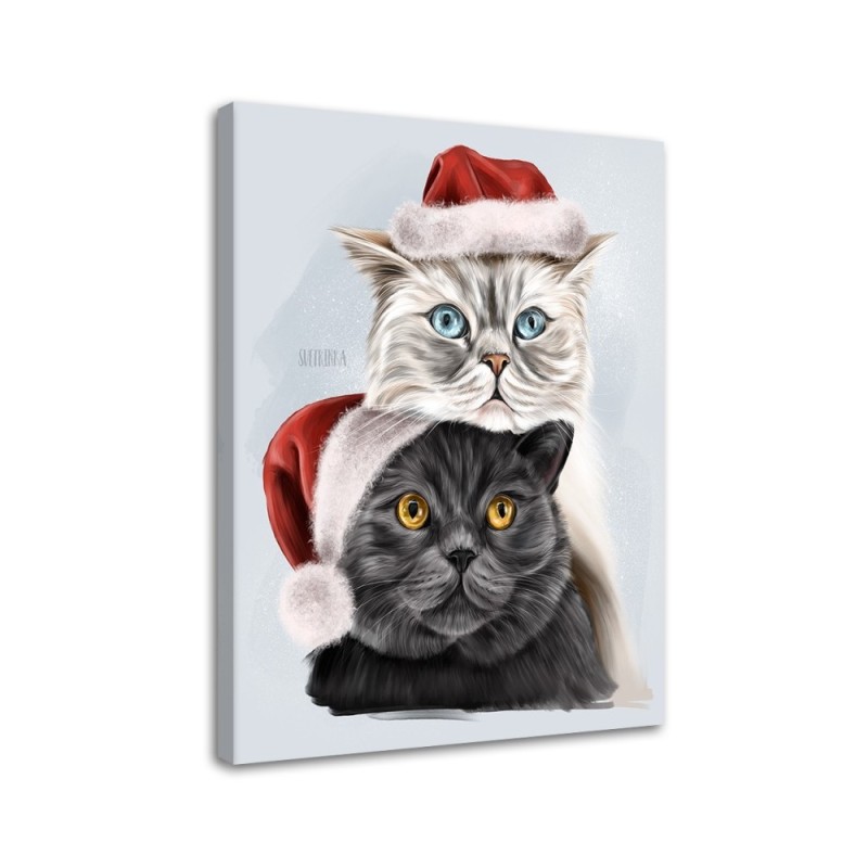 Wall art painting - Cats in Christmas hats Svetrinka.art | FEEBY