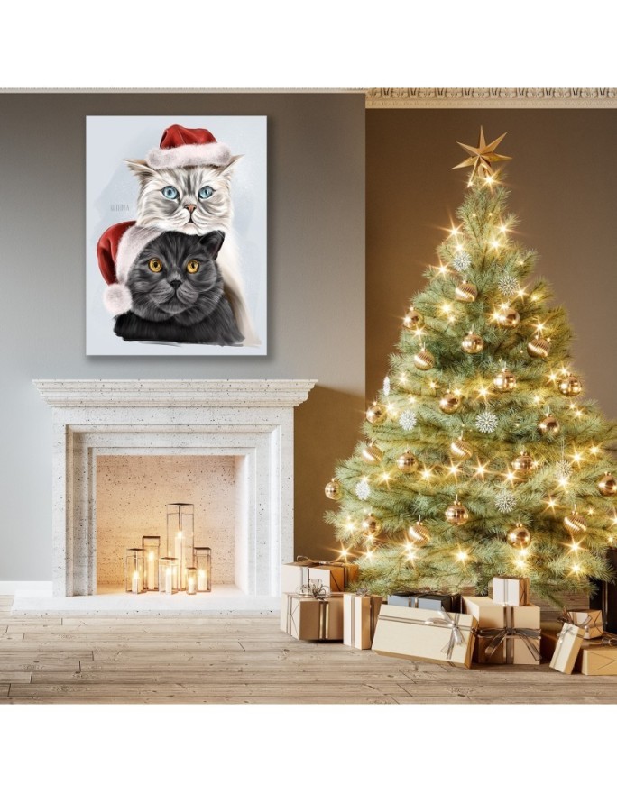 Wall art painting - Cats in Christmas hats Svetrinka.art | FEEBY