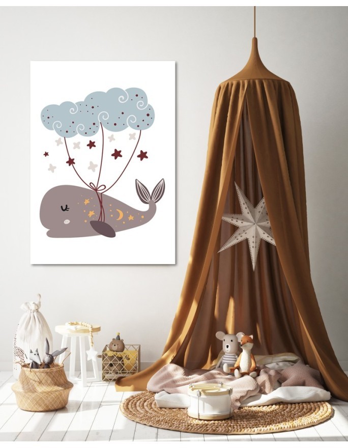 Canvas prints for children room modern - Whale and cloud boho | FEEBY