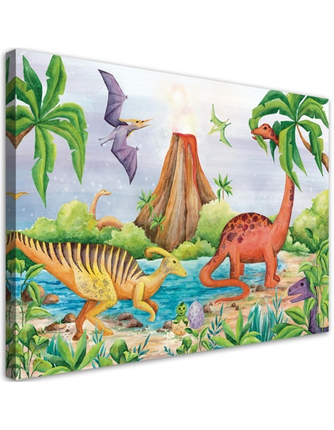 Decorative Canvas prints for children's room - Dinosaurs at the lake | FEEBY