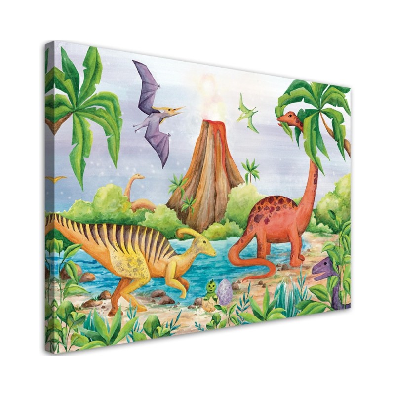 Decorative Canvas prints for children's room - Dinosaurs at the lake | FEEBY