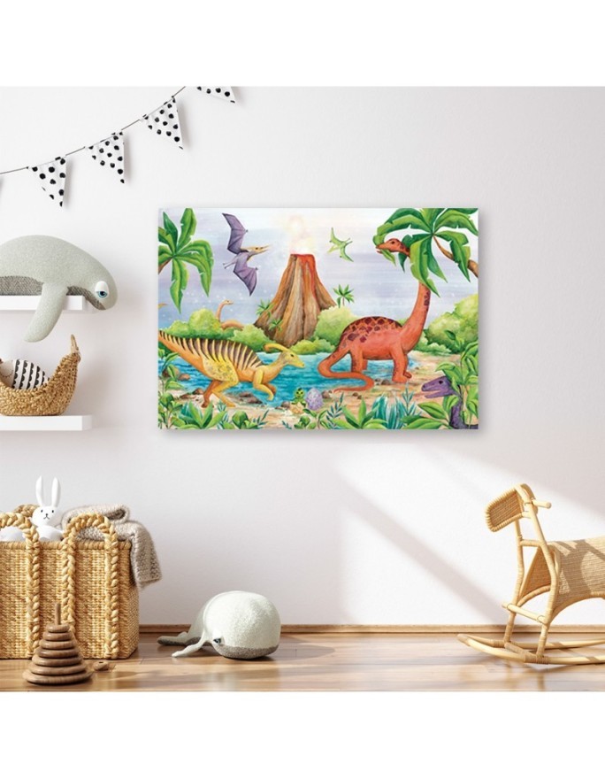 Decorative Canvas prints for children's room - Dinosaurs at the lake | FEEBY