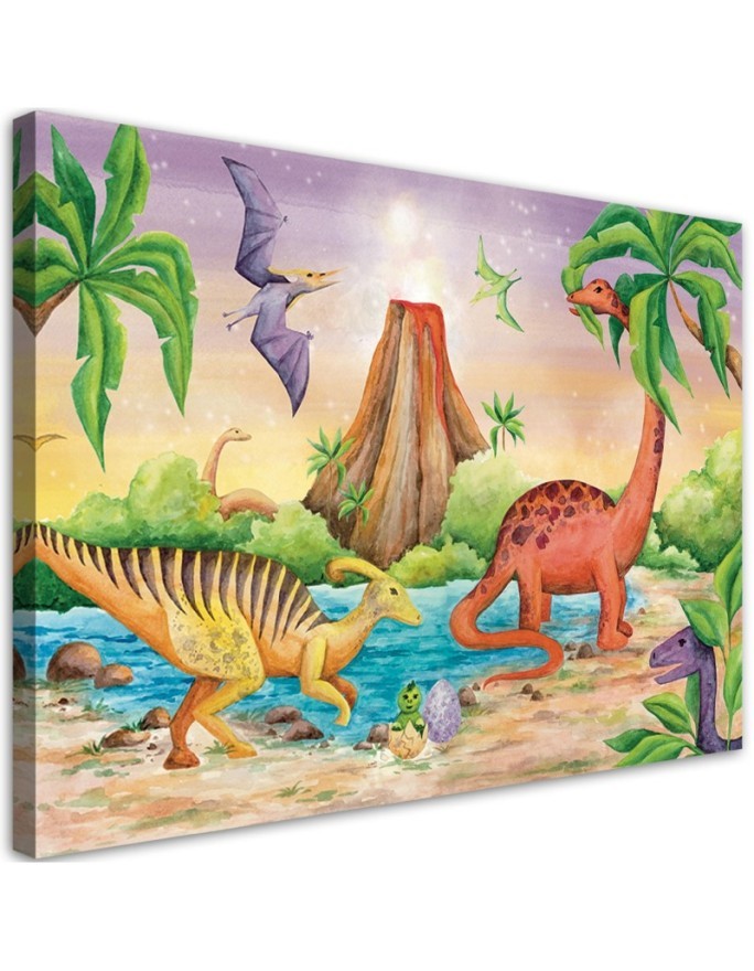 Decorative Canvas painting for Kids room - Dinosaurs at the lake | FEEBY