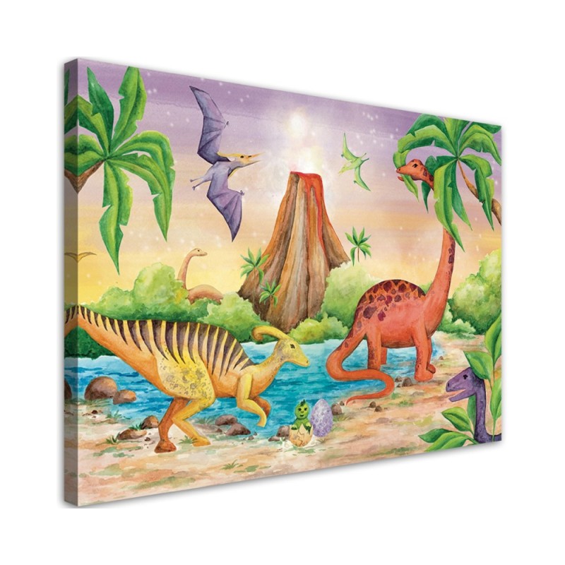 Decorative Canvas painting for Kids room - Dinosaurs at the lake | FEEBY