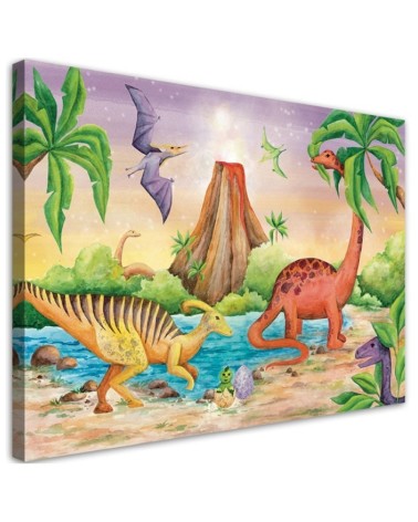 Decorative Canvas painting for Kids room - Dinosaurs at the lake | FEEBY