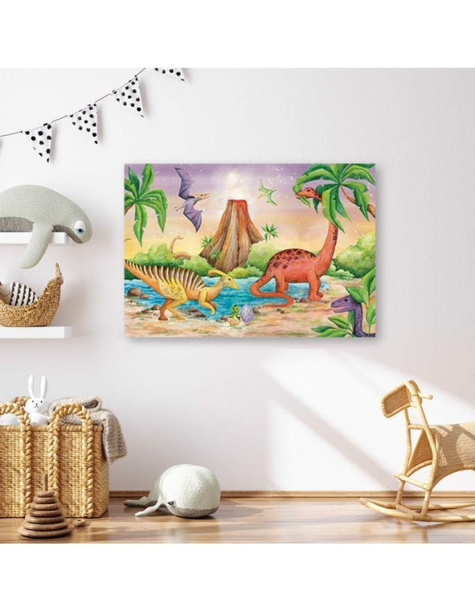 Decorative Canvas painting for Kids room - Dinosaurs at the lake | FEEBY