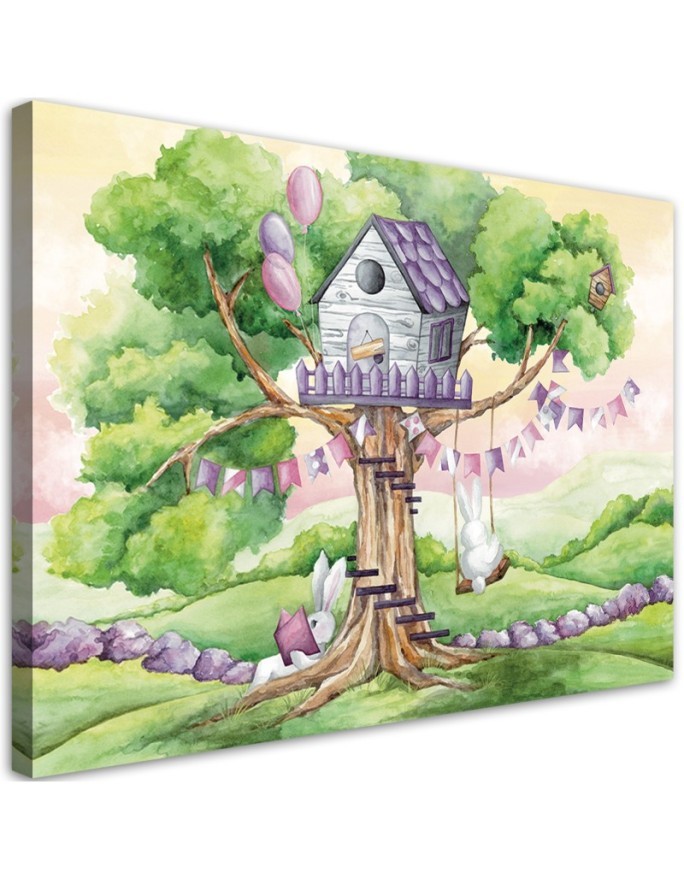 Children's pictures on Canvas  - White rabbits tree house | FEEBY