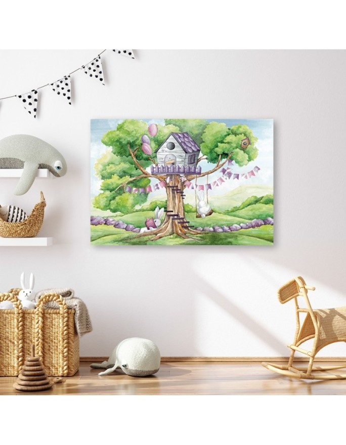 Children's pictures on Canvas  - White rabbits tree house | FEEBY