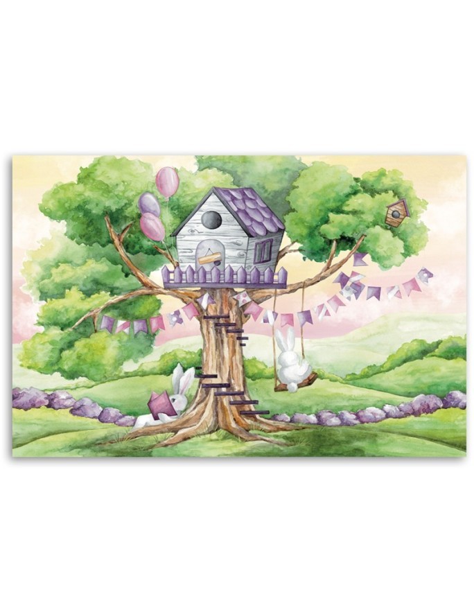 Children's pictures on Canvas  - White rabbits tree house | FEEBY