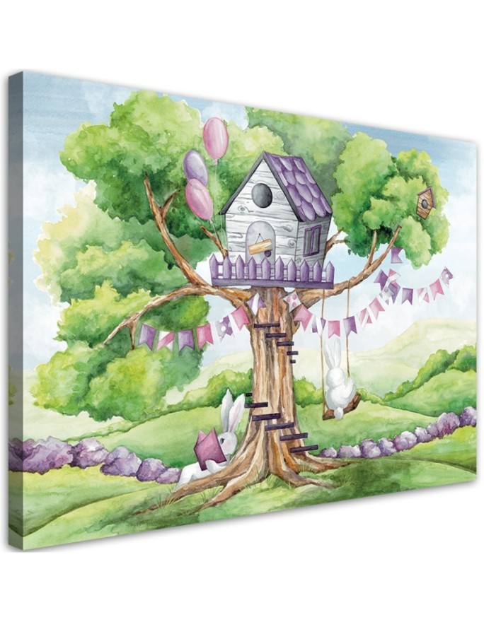 Canvas prints for Kids room - White rabbits hut in the tree | FEEBY