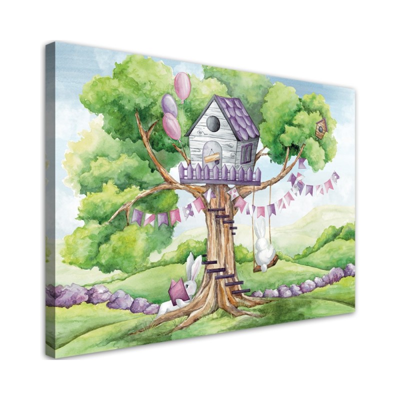 Canvas prints for Kids room - White rabbits hut in the tree | FEEBY
