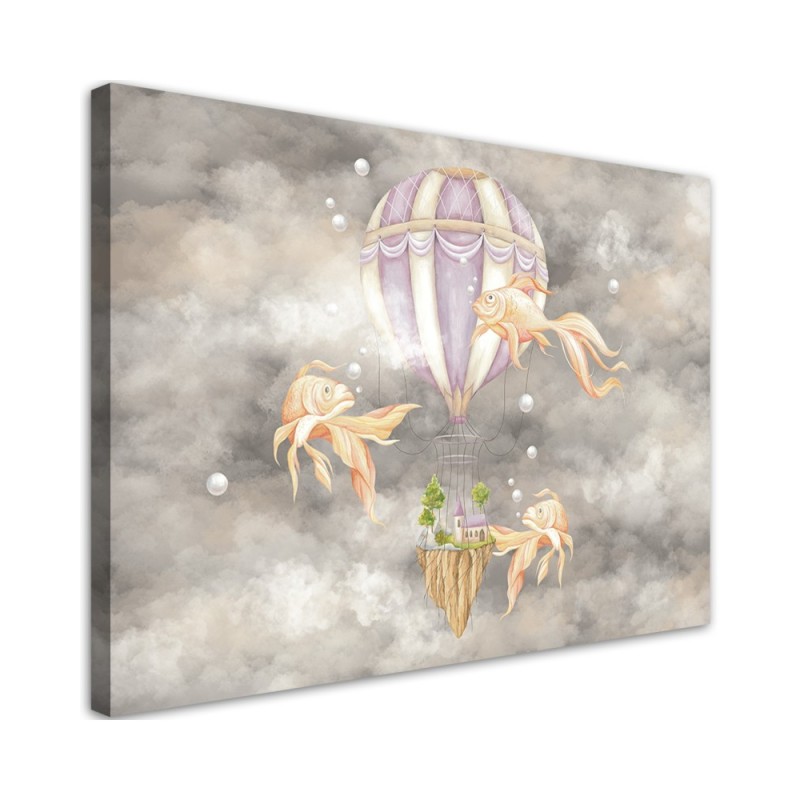 Canvas prints for children - Hot air balloon flying house and fish | FEEBY