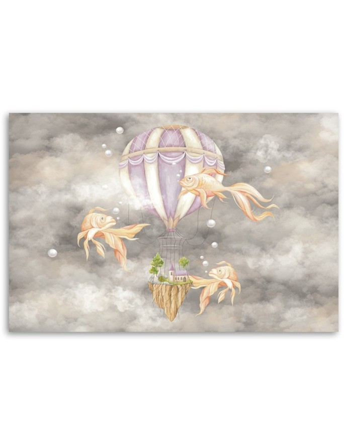 Canvas prints for children - Hot air balloon flying house and fish | FEEBY