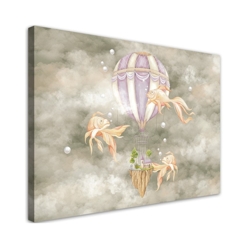 Canvas prints for children - Hot air balloon flying house and fish | FEEBY