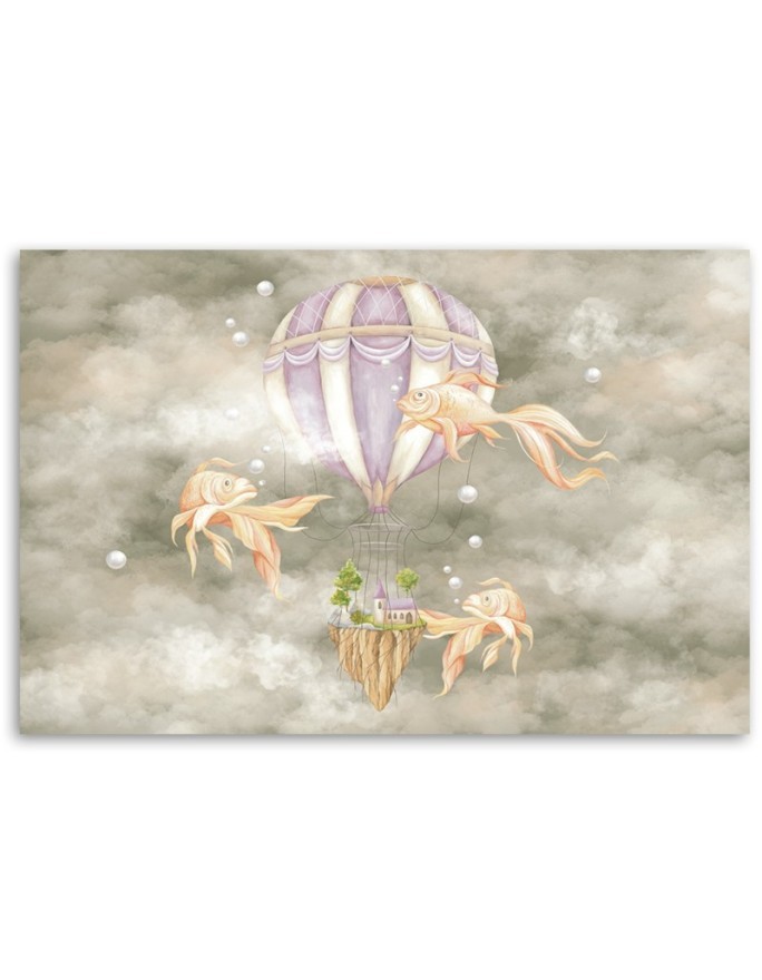 Canvas prints for children - Hot air balloon flying house and fish | FEEBY