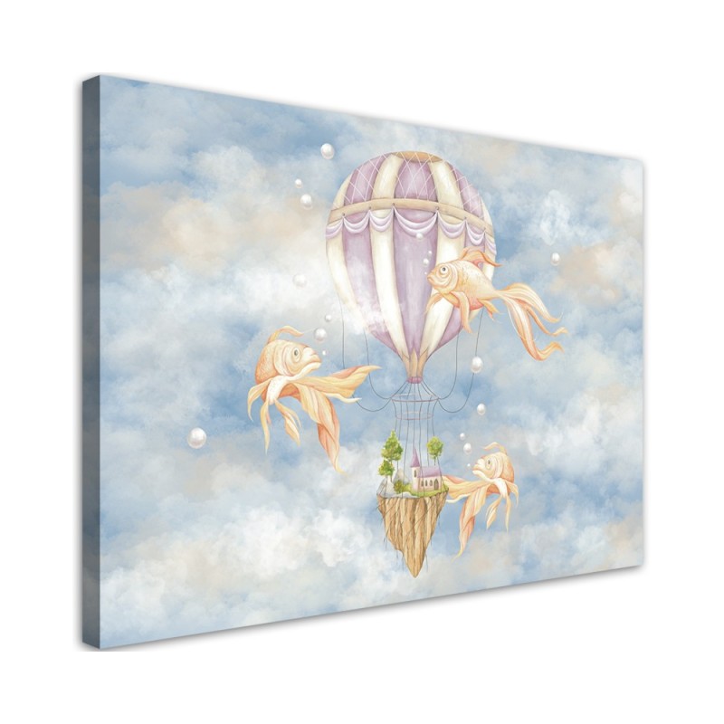 Canvas prints for children - Hot air balloon flying house and fish | FEEBY