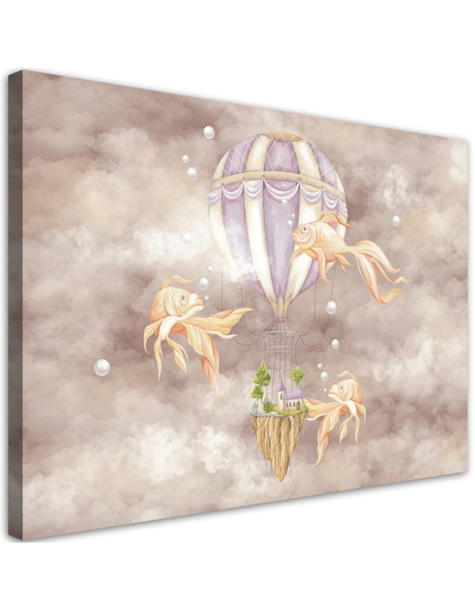 Canvas prints for children - Hot air balloon flying house and fish | FEEBY