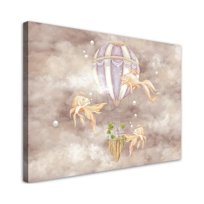 Canvas prints for children - Hot air balloon flying house and fish | FEEBY