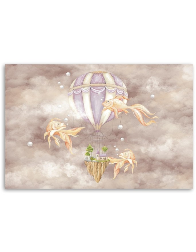 Canvas prints for children - Hot air balloon flying house and fish | FEEBY