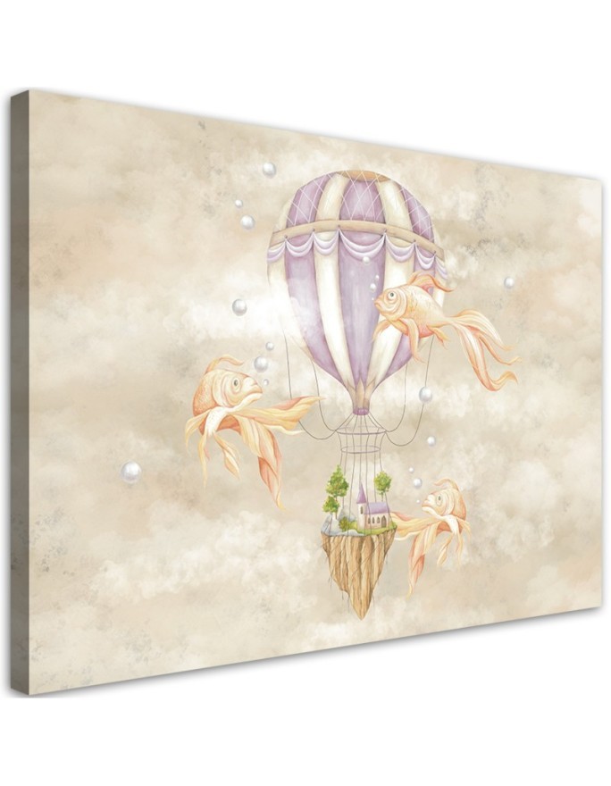 Canvas prints for children - Hot air balloon flying house and fish | FEEBY