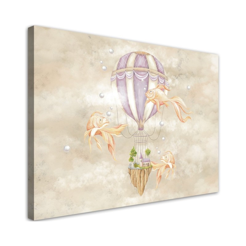 Canvas prints for children - Hot air balloon flying house and fish | FEEBY