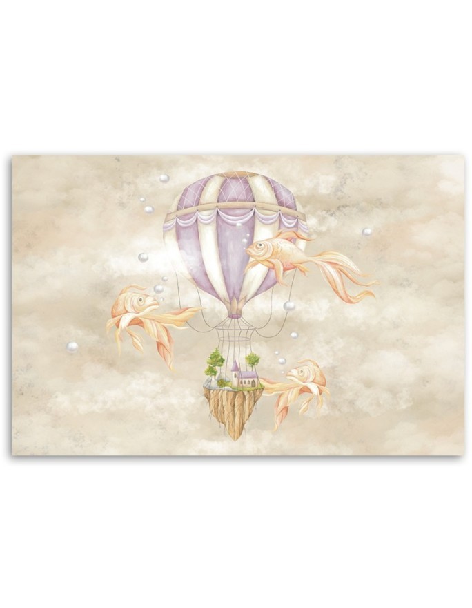 Canvas prints for children - Hot air balloon flying house and fish | FEEBY