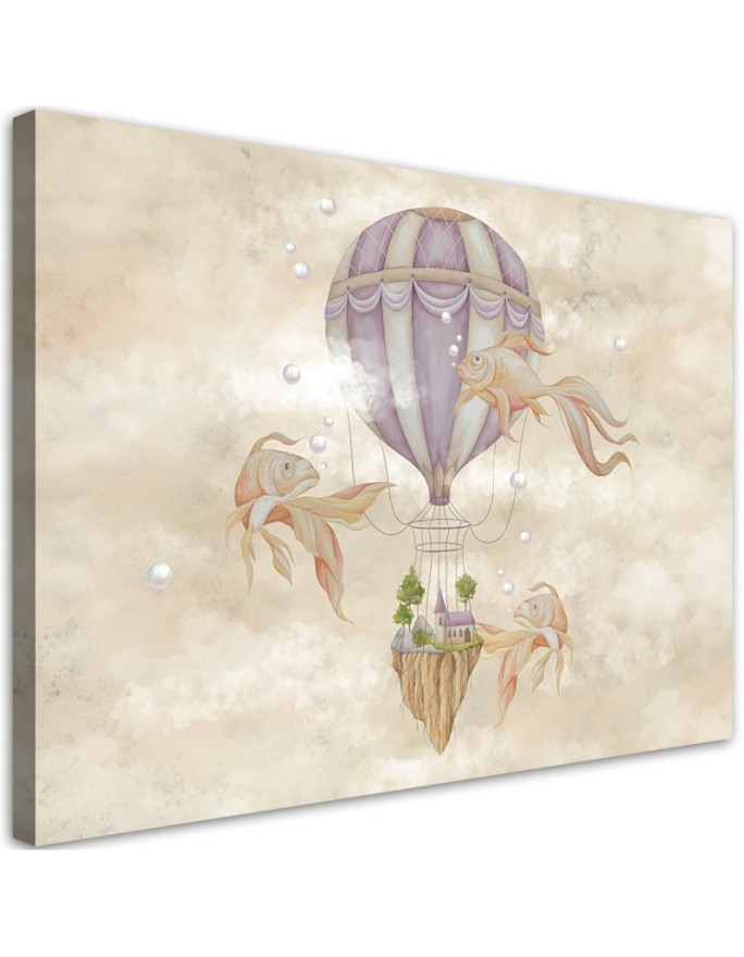 Canvas prints for children - Hot air balloon flying house and fish | FEEBY